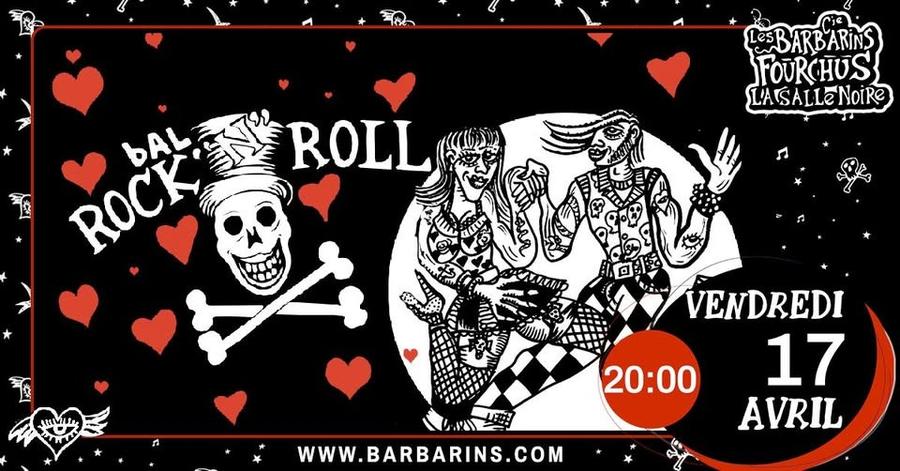 May be an image of text that says 'Les BARBARINS ARINS FOURCHUS LASALLeNoiRe ROCK 雪 ROLL PAL 20:00 VENDREDI 17 AVRIL WWW.BARBARINS.COM'